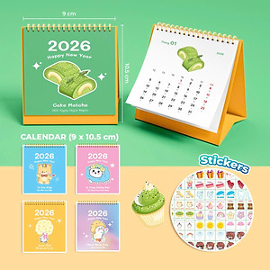 Lịch Để Bàn Mini 2026 – Bộ 5 Cuốn Lịch Có Note Kèm Sticker Trang Trí Dễ Thương (9x10.5cm) Bộ 5 Cuốn