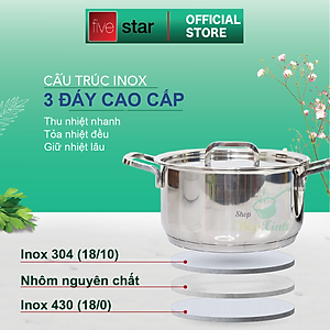 Bộ nồi xửng hấp inox FiveStar Standard 304 nắp inox , 3 đáy bếp từ tặng 2 vá canh ( 20cm )
