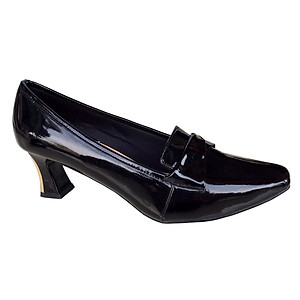 Giày cao gót 7cm Trường Hải gót to da bóng màu đen thời trang cao cấp CG01280