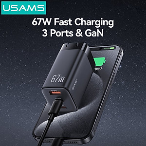Củ Sạc Nhanh 67W 2C+A USAMS CC272 (GaN Charger, 3 Port, CC272 chân dẹp) Hàng Chính Hãng