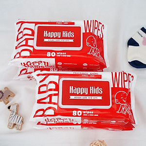 Thùng 10 gói khăn ướt trẻ em Happy Kids Đỏ gói 80 tờ không mùi siêu tiết kiệm cho bé