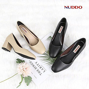 Giày cao gót nữ công sở cao cấp NUDDO mũi tròn da mềm gót vuông cao 5 phân_NU208