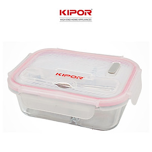 Hộp cơm văn phòng 3 ngăn KIPOR KP-G155 - Thuỷ tinh cao cấp, dùng được trong lò vi sóng - Kèm đũa thìa INOX an toàn- Hàng chính hãng