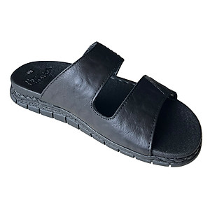 Dép  da Nam quai ngang đế cao 3.5cm Trường Hải may viền da bò thật Màu đen QN155 