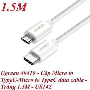 Ugreen UG40419US142TK 1.5M màu trắng Dây USB Type-C sang micro USB - HÀNG CHÍNH HÃNG