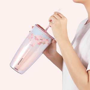 Ly nhựa LocknLock 2 lớp 750ml HAP522 720ml Anh Đào - Hàng chính hãng kèm ống hút, cách nhiệt tốt, miệng rộng - JoyMall