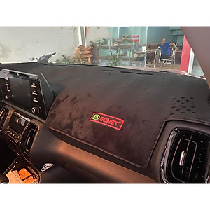 Thảm Taplo Nhung Lông Cừu Xe Kia SONET 2021 2022 2023 Màu Đen Đế Có Chống Trượt, chuẩn form xe