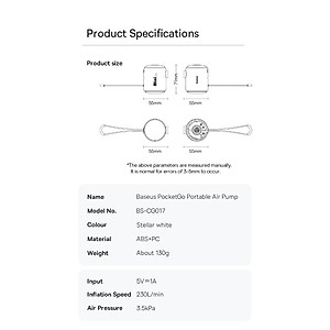 Máy Bơm Hơi – Hút Chân Không Mini Cầm Tay Baseus PocketGo Portable Air Pump 230L/min Pin 1600mah Tích Hợp Đèn - Hàng Chính Hãng