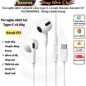 Tai nghe nhét tai jack cắm type-C  có mic Baseus Encok C17 NGCR010002 - Hàng chính hãng