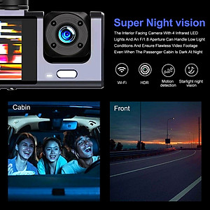 Camera Hành Trình Wifi 2 Mắt Màn Hình IPS 2.0 FHD 1080P 12MP 30fps IR/Mic Quay Chụp Rõ Nét Kết Nối Android/iOS
