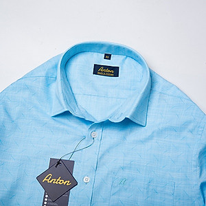 Áo Sơ Mi Nam Công Sở Trung Niên Thương Hiệu Anton Dài Tay Màu Xanh Ngọc Họa Tiết In Chìm 8560