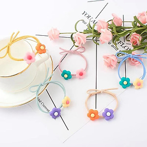 Dây buộc tóc thiết kế hoa 5 cánh 2 hoa cách điệu thun co giãn xinh xắn cho nữ PT8 ( giao màu ngẫu nhiên)