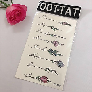 Hình xăm dán hoa chữ family 12x19cm- mua 4 tấm tặng 1 tấm đồng size