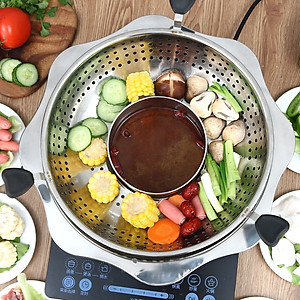 Nồi Lẩu Xoay, Nồi Lẩu Inox, Nồi Lầu 2 Tầng Phong Cách Hàn Quốc Size 32 - Hàng Nhập Khẩu