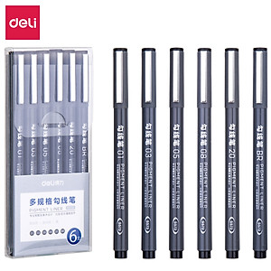 Set Bút Đi Nét Kỹ Thuật Nhiều Cỡ Ngòi Màu Đen Kháng Nước Caligraphy  Deli - Phù Hợp Vẽ Viền Tranh Phác Hoạ Vẽ Kiến Trúc Công Nghệ - S573