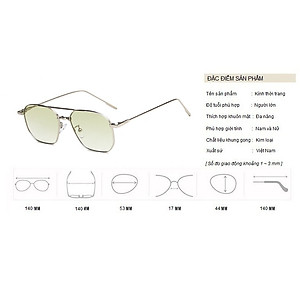 Kính Râm, Kính Mát Nam Nữ Mắt Vuông Dáng Vừa Nhỏ Khung Ngang Full Kim Loại Màu Vàng, Xanh Lá, Xanh Dương, Đen, Chống UV