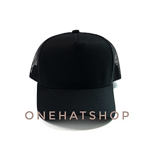 Nón Lưỡi Trai Vành Cong fom Trucker trơn đen Lưới quai cài nút Brand One Hat