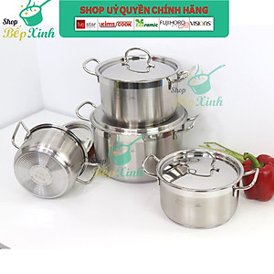 Bộ nồi Fivestar inox 304 bếp từ 3 đáy 4 món FS08-CV tặng bộ thau rổ- Hàng Chính hãng