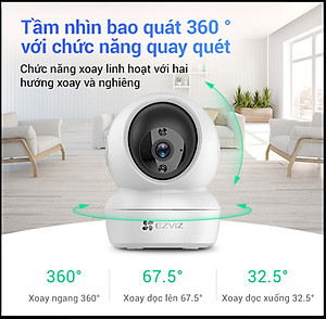Camera Wi-fi EZVIZ C6N 2MP Trong Nhà, FHD 1080P, Quay Quét 360 Độ, Đàm Thoại Hai Chiều - Hàng Chính Hãng