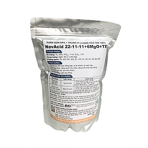 Phân bón hòa tan Israel NPK NovAcid 22-11-11+6MgO+Te giúp thúc cây bung chồi non đồng loạt, tăng kích cở trái thông qua hệ thống tưới nhỏ giọt bón gốc hay phun lên lá 