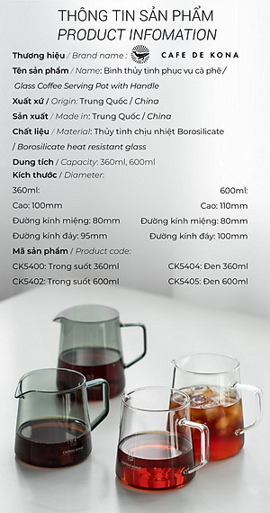 Bình thuỷ tinh phục vụ cà phê CAFE DE KONA