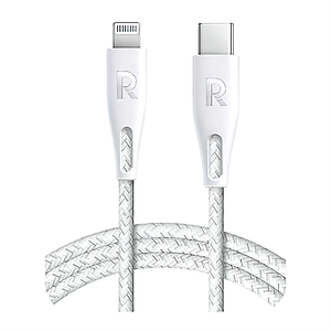 Bộ Củ Sạc Dành Cho iPhone, iPad GaN Nhỏ Gọn RAVPower RP-PC120 30W Và Cáp Type C to Light.ning MFI C94 20W Dây Nylon Dài 1.2M RP-CB1004-W - Hàng Chính Hãng