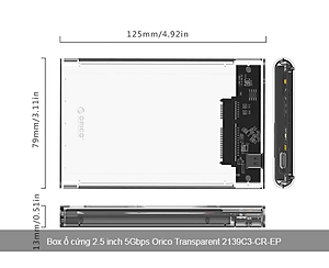 Hộp đựng ổ cứng di động 2.5 inch USB 3.1 Gen 2 ORICO 2139C3-CR - Hàng chính hãng