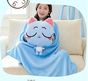 Bộ chăn gối ngủ văn phòng hình  mèo chibi 3 in 1, mẫu ngẫu nhiên-  hàng chính hãng