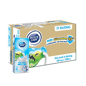 Thùng 48 Hộp Sữa Tươi Tiệt Trùng Dutch Lady Cô Gái Hà Lan ít đường 180ml