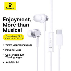 Tai nghe Type C Baseus Encok CZ11 Wired Earphones dùng cho iphone15 iPad Samsung Laptop - Hàng Chính Hãng