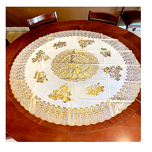Khăn Trải Bàn WLG.751 tròn, đường kính 180 cm,  hoa văn phủ nhũ vàng, nhựa PVC dẻo, không thấm nước