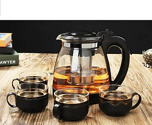 Bộ Bình Trà Thủy Tinh kèm Tách Lưới Lọc Inox 304 Không Gỉ- Tiện Lợi PaKaSa - Chính Hãng