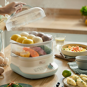 Nồi hấp thức ăn 2 tầng Bear DZG-C60Q8, thiết kế trong suốt, 2 khay hấp, dung tích 6L, hẹn giờ 60 phút, BH 18 tháng - HÀNG CHÍNH HÃNG