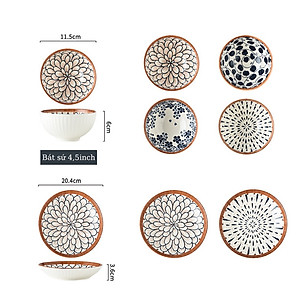 Bộ bát đĩa gốm sứ phong cách Nhật Bản họa tiết trang nhã 11 món kèm hộp - Bộ chén bát decor siêu xinh