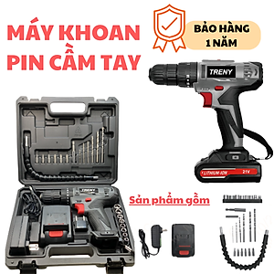 Bộ khoan điện cầm tay chất lượng cao Treny 21V chính hãng – kèm bộ dụng cụ 23 món và bộ sạc - lực xoắn 35N.m -  chuyên khoan tường, khoan gỗ, khoan sắt và khoan bê tông.