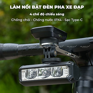 Đèn xe đạp chống nước UH-1000 3 bóng 1000 Lumens có led ban ngày, đèn trước xe đạp sạc USB Type-C, hợp kim nhôm (không kèm pad đỡ dài), đủ phụ kiện - Mai Lee