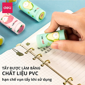Tẩy hình trụ Deli hình vẽ hoa quả nhiều màu - Hồng/ Xanh dương/ Xanh ngọc - 71053