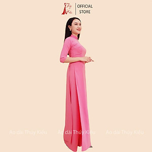 Áo dài trơn lụa Nhật cổ 2 phân màu hồng vỏ đỗ AK19