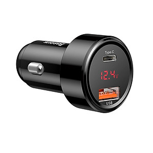 Tẩu củ sạc nhanh đa năng cho xe hơi / xe ô tô trang bị cổng Type-C PD và USB hiệu Baseus Aurora trang bị đen LED hiển thị thông số sạc (Công suất 45W - 6A, Quick Charge 3.0 / Quick Chagre 4.0, sạc nhanh PD) - Hàng chính hãng