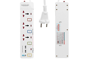 Ổ cắm điện Sunhouse 2 USB 3 lỗ 3 chấu 2.5m SHE- OC2-3RU - Hàng chính hãng