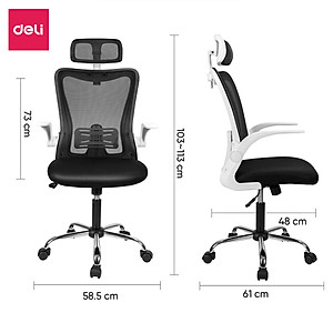 Ghế Xoay Văn Phòng Lưới Làm Việc Công Thái Học Deli - Tay Gập Thông Minh, Có Chỉnh Lưng, Lưới Thoáng Khí, Chân Xoay Tiện Ích, Đệm Ghế Êm Aí, Nhiều Màu - Phù Hợp Học Sinh, Văn Phòng, Game Thủ, Gaming - Hàng chính hãng