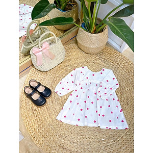 Đầm Nhún Tay Bo Chấm Bi Hồng SoraChan - M054