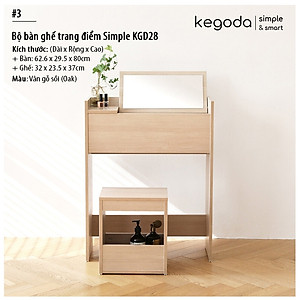 Bàn Phấn Trang Điểm Gương Gấp Gọn Có Kèm Ghế Đơn Giản Nhỏ Đẹp, Bàn Makeup Gỗ Màu Oak KEGODA KGD28