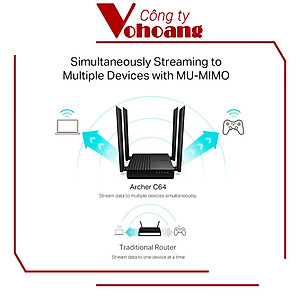 Bộ Phát Wifi TP-Link Archer C64 Băng Tần Kép Chuẩn AC1200 - Hàng Chính Hãng