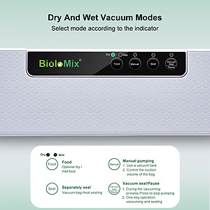 Máy hút chân không cao cấp thương hiệu BioloMix W230 tốc độ hút khô 60kPa, bề ngang túi tối đa túi là 32cm (Màu trắng)- Hàng chính hãng