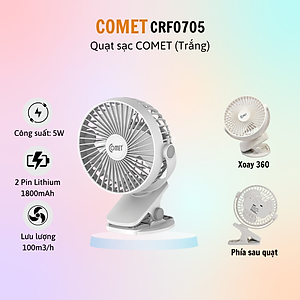 Quạt sạc mini | Quạt tích điện | Quạt kẹp nôi, xe đẩy thương hiệu Comet CRF0705 - Hàng chính hãng - BH 12 tháng - 15 ngày đổi mới