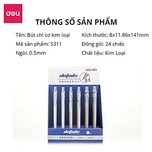 Bút Chì Kim Bấm Thân Kim Loại Ngòi 0.5mm Kèm Đầu Tẩy Học Sinh Deli - Phù Hợp Cho Văn Phòng, Nhà Trường, Vẽ Kĩ Thuật