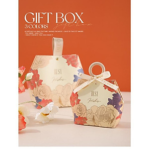 (Kích thước 13*7*14.5CM) - Hộp giấy đựng quà tặng hình lục giác, họa tiết vintage có gắn quai cầm nhựa hoặc da, Q907