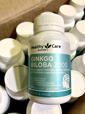 Viên uống bổ não Ginkgo Biloba Healthy Care Úc 2000 (MẪU MỚI 2020)