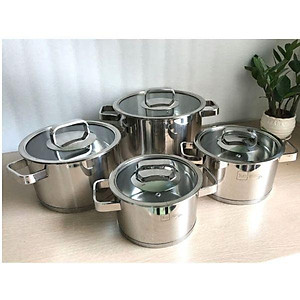 Bộ nồi và chảo chống dính vân đá inox 304 cao cấp Fivestar Plus 5 món nắp kính , tặng 1 vá canh